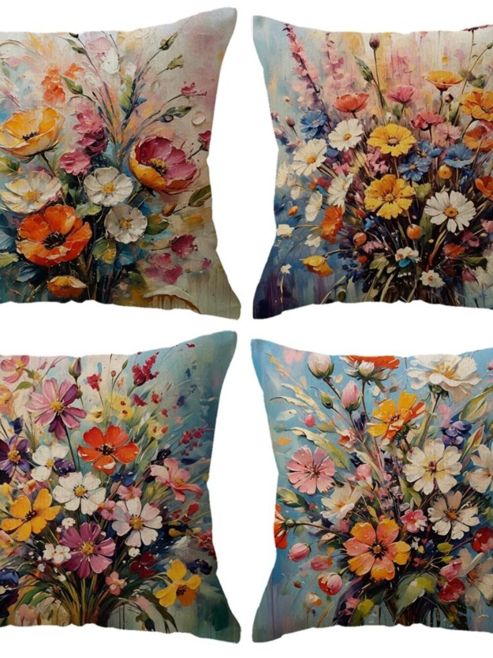 Decorative Throw Pillow Case Oil Painting Floral Cushion Cover Spring Summer